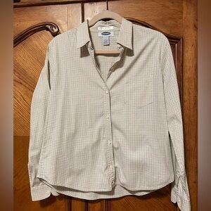 Vintage Old Navy Button Up Shirt Beige with Gray Tiny Plaid Y2K